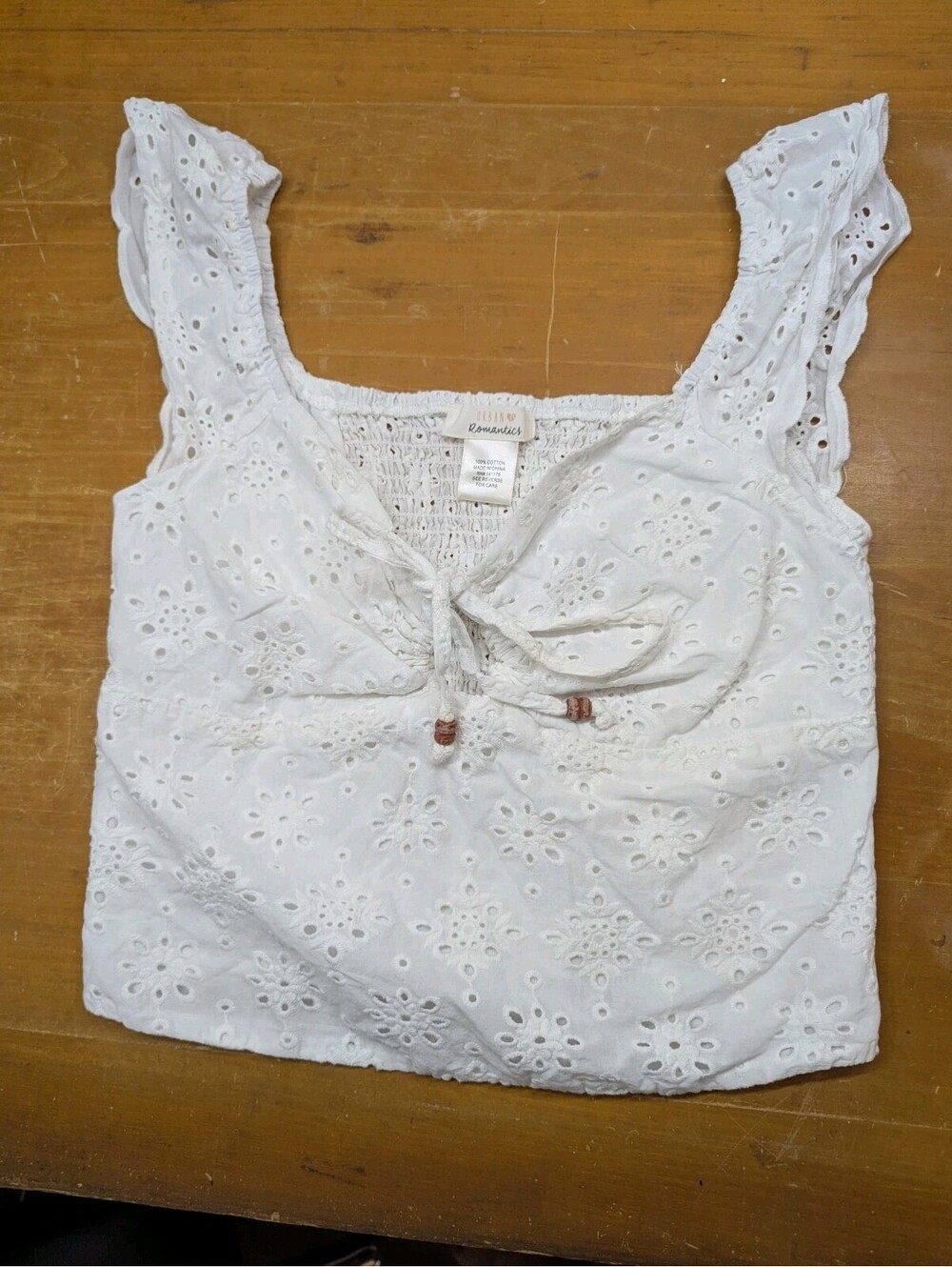 Urban Romantics Eyelet Smocked White Blouse Size L.    NWT
